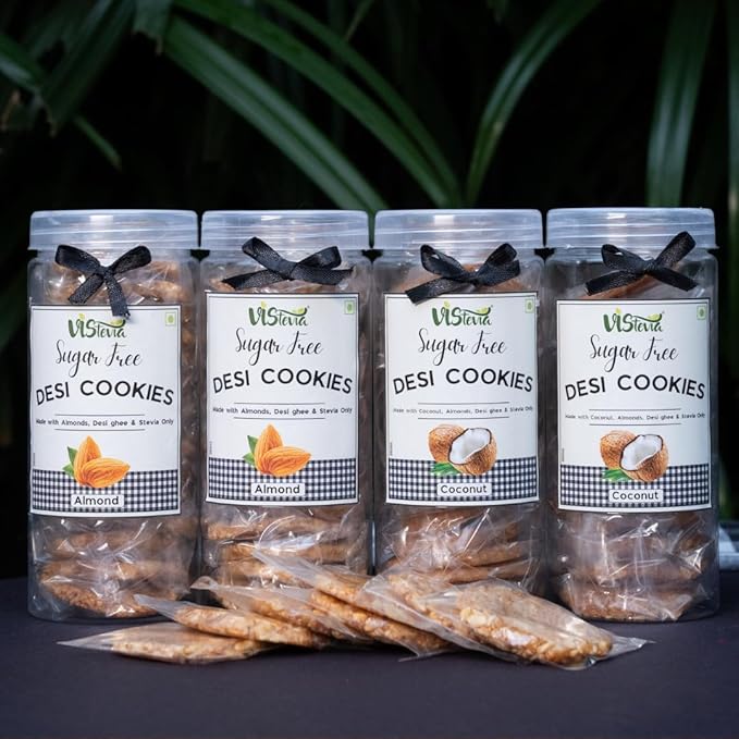 Vistevia Sugar Free Coconut Desi Cookies, Diabetic Freindly - Made With Coconut, Almonds, Desi Ghee And Stevia - Delicious To Taste, Pack Of 1 (250G)