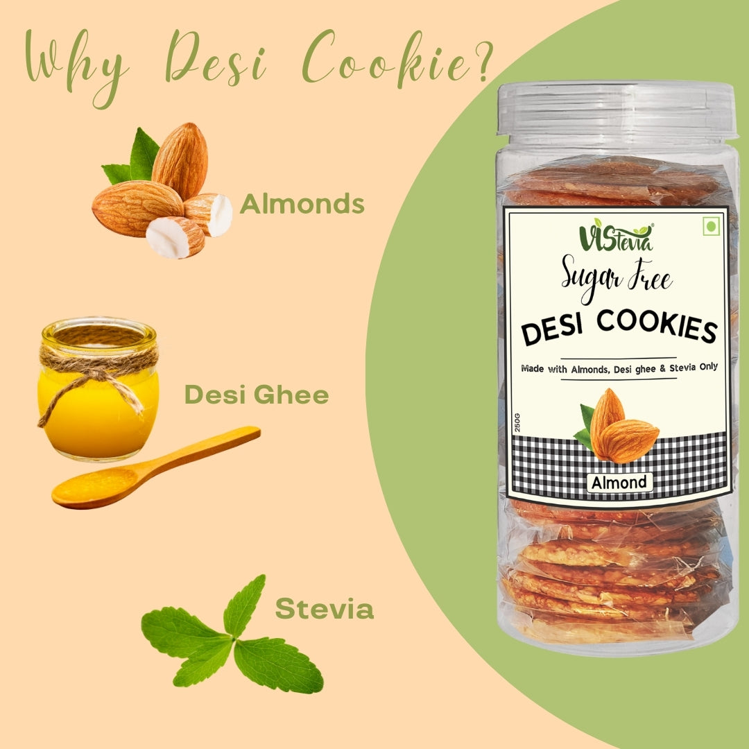 Vistevia Sugar Free Desi Cookies, Diabetic and Keto Friendly - Made With Almonds, Coconut, Desi Ghee And Stevia Only, No Artificial Ingredients, Gluten Free, Delicious To Taste (pack 0f 2 120G*2)