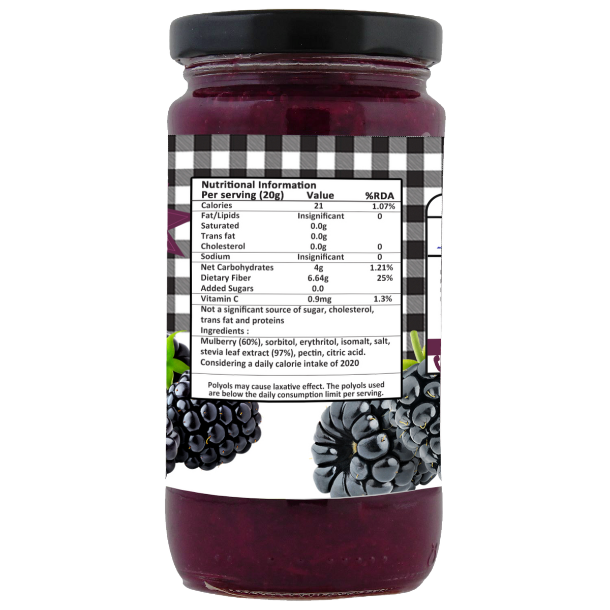 Vistevia Sugar Free Mulberry Jam, Diabetic and Keto Friendly - Sweetened Naturally With Stevia - Delicious To Taste, Pack of 1 (400G)