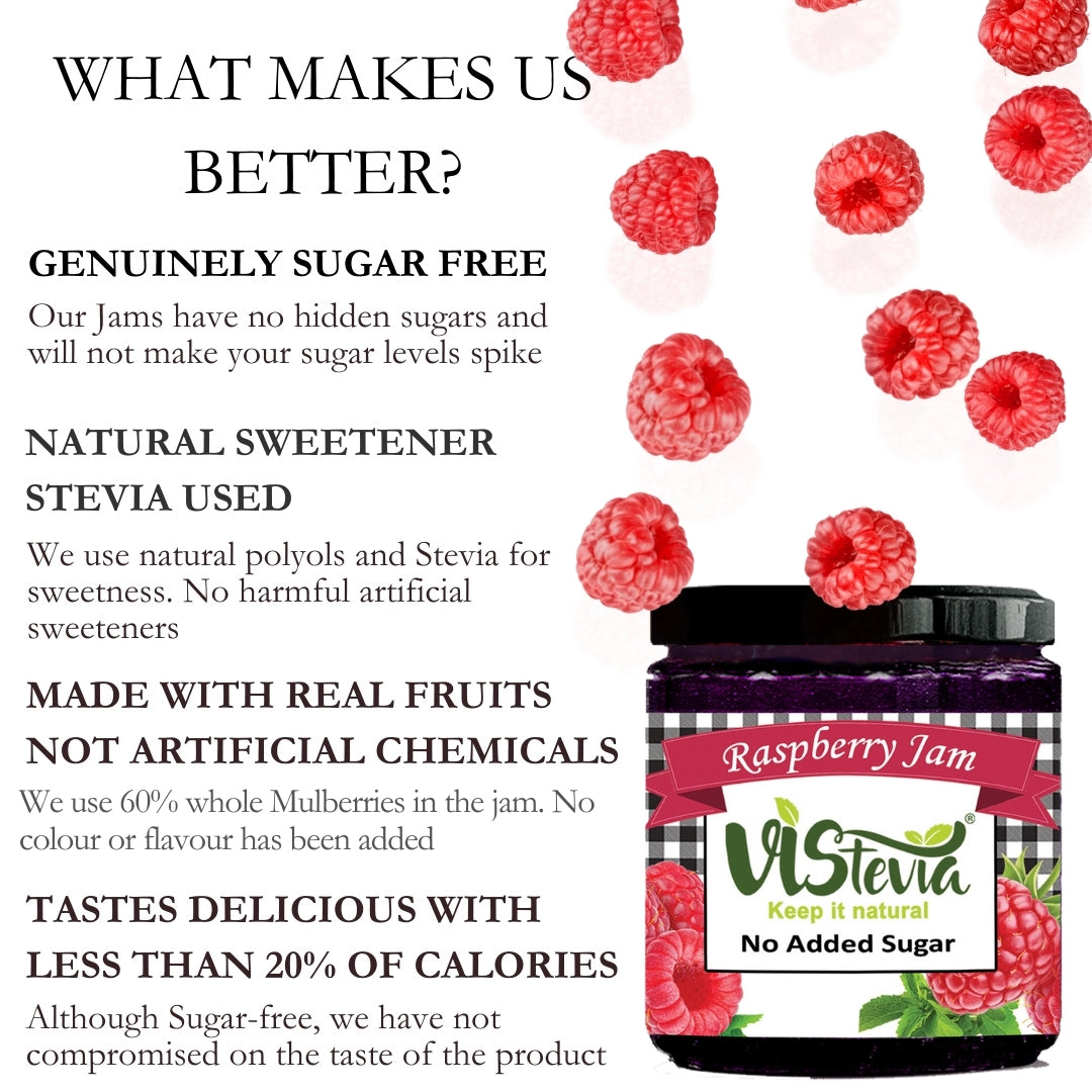 Sugar-Free Stevia Raspberry & Mulberry Jam, Diabetic and Keto Friendly – Pack of 2 (220gm x 2)