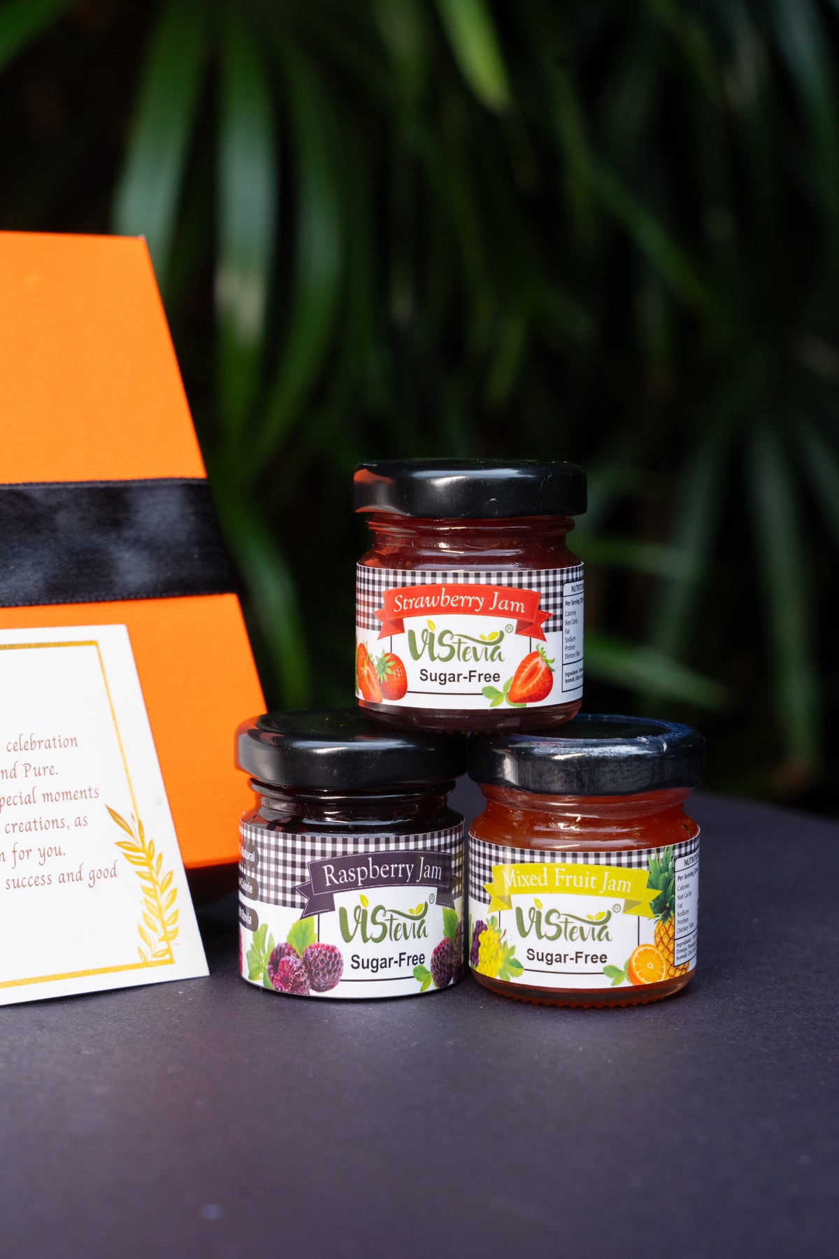 VIStevia Diwali Gift Hamper Of Sugar Free Jams - Pack of 6 Different Flavours, Strawberry, Pineapple, Apple, MIxed Berry, Orange & Raspberry - Diabetic And Keto Friendly, Naturally Sweetened With Stevia.