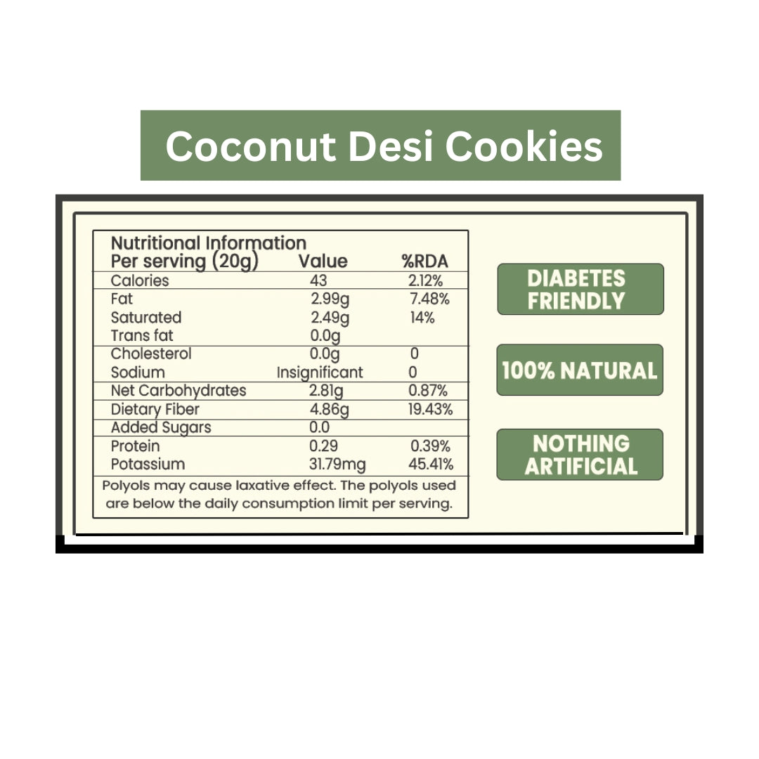 Vistevia Sugar Free Desi Cookies, Diabetic and Keto Friendly - Made With Almonds, Coconut, Desi Ghee And Stevia Only, No Artificial Ingredients, Gluten Free, Delicious To Taste (pack 0f 2 120G*2)