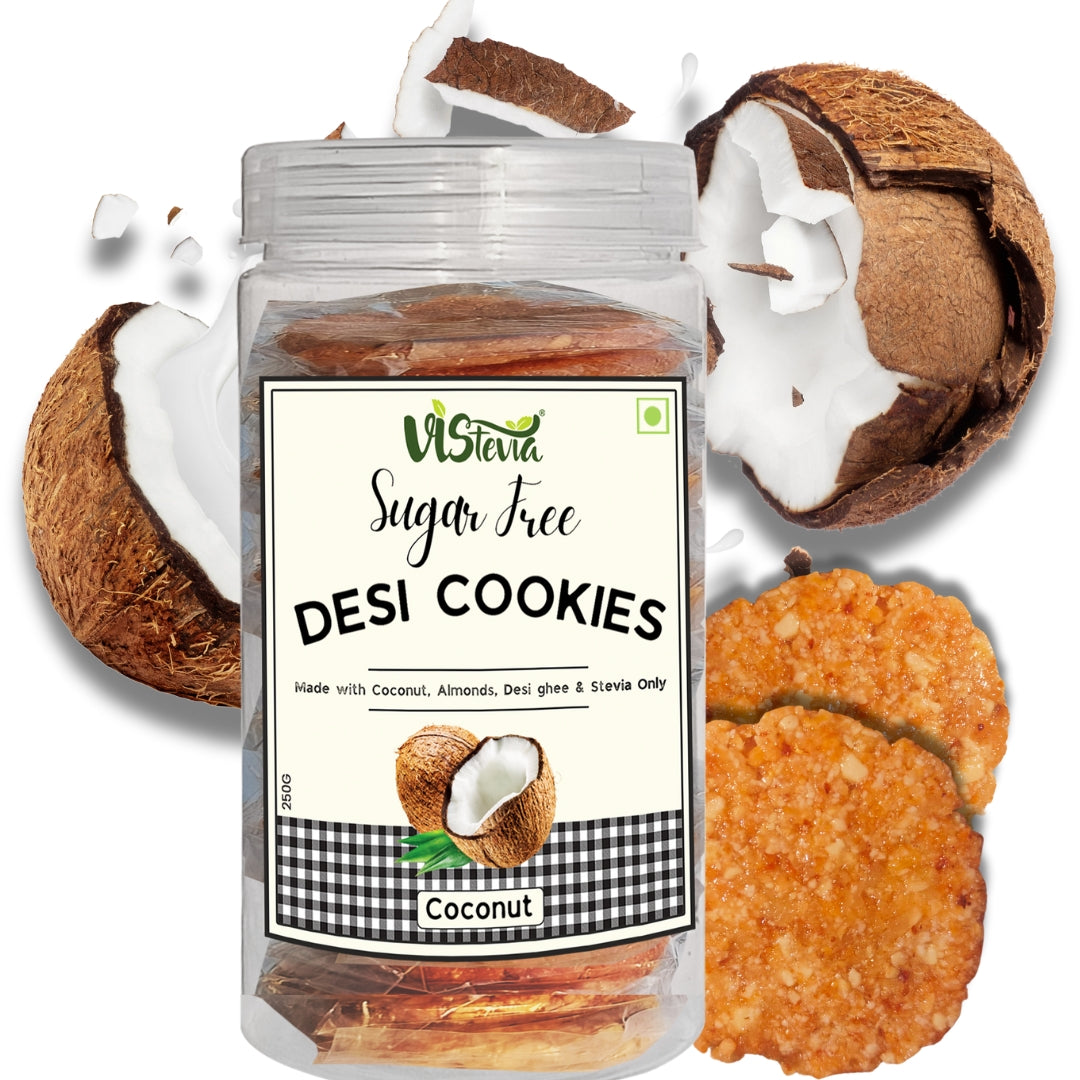 Vistevia Sugar Free Desi Cookies, Diabetic and Keto Friendly - Made With Almonds, Coconut, Desi Ghee And Stevia Only, No Artificial Ingredients, Gluten Free, Delicious To Taste