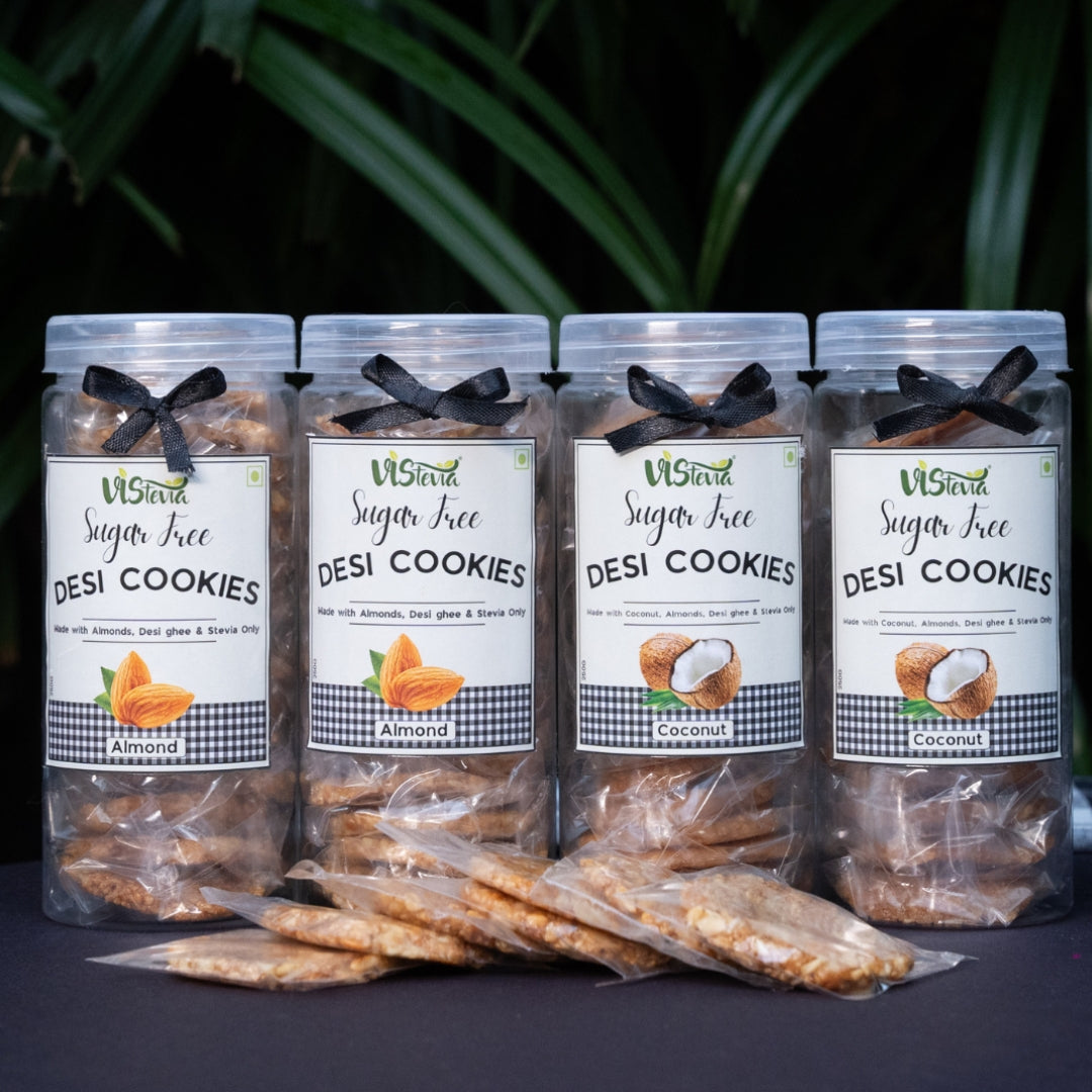 Vistevia Sugar Free Desi Cookies, Diabetic and Keto Friendly - Made With Almonds, Coconut, Desi Ghee And Stevia Only, No Artificial Ingredients, Gluten Free, Delicious To Taste